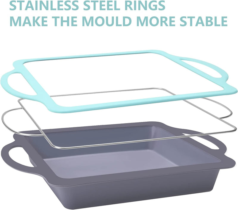 10-Piece Silicone Bakeware Set - Blue Gray with Spatulas Brush Mitts and Whisk