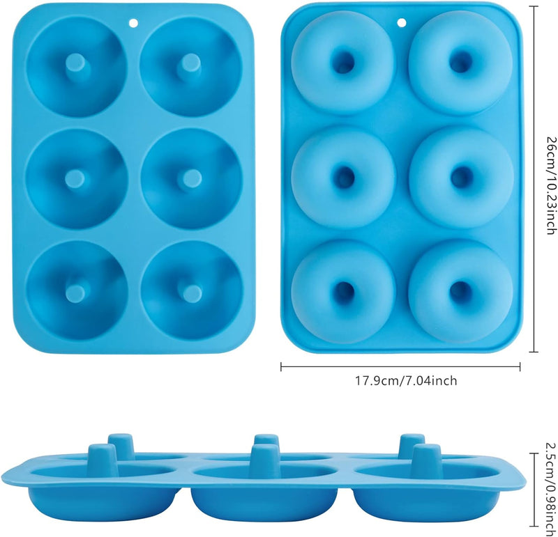 Silicone Donut Mold Set 6 Doughnuts LFGB Food Grade Non-Stick Dishwasher Safe Heat Resistant Microwave Safe Blue