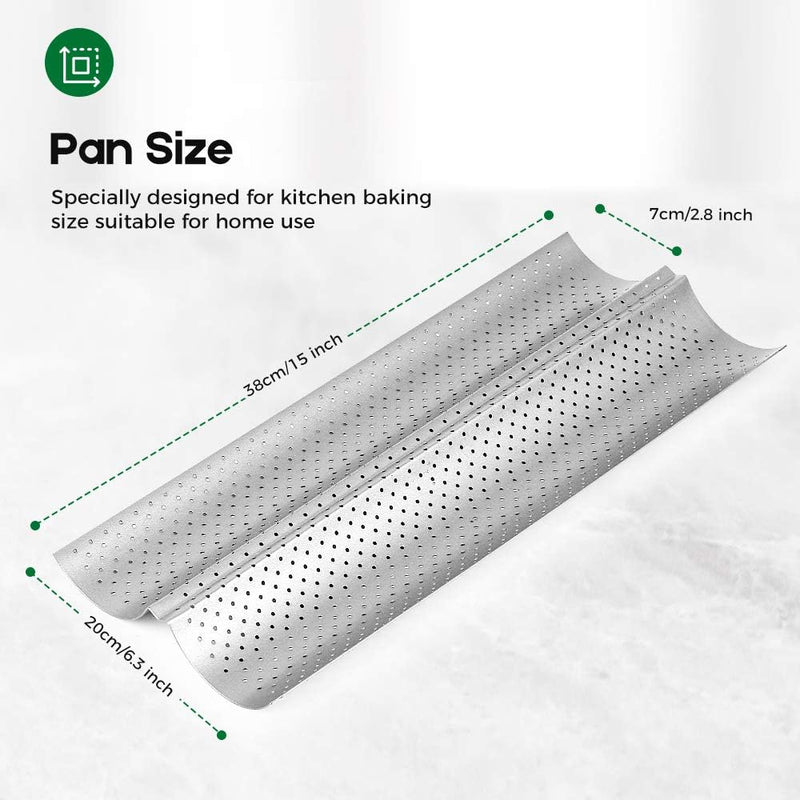 AMAGABELI Nonstick Baguette Pan for French Bread Baking - 15 x 13 Perforated Mold with 4 Gutter Oven Toaster Cloche Silver