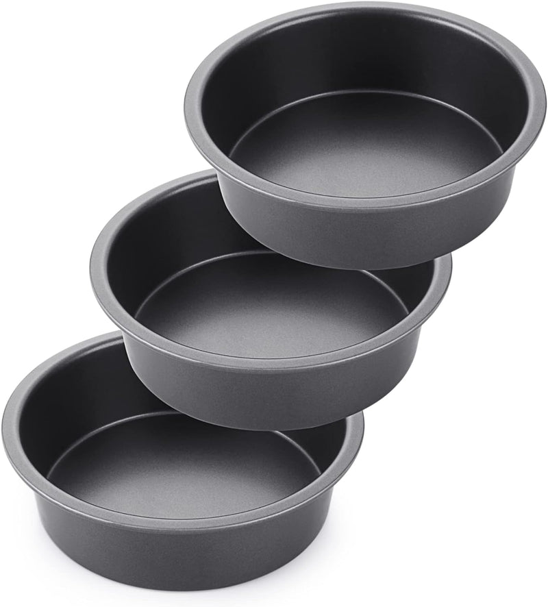 HONGBAKE 8 Round Cake Pan Set - Nonstick 2 Pieces - Dishwasher Safe  Heavy Duty Grey