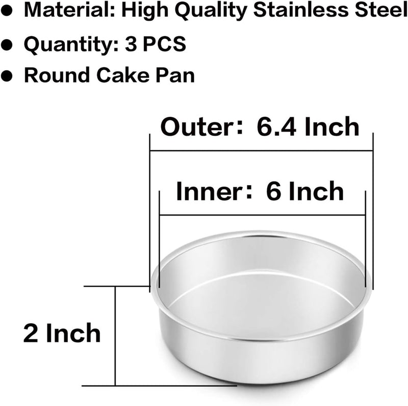 TeamFar 4 Inch Mini Cake Pans - Set of 3 Stainless Steel Round Baking Pans