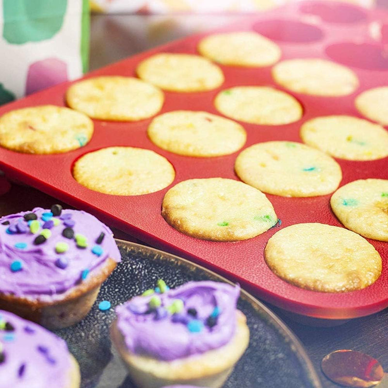 24 Cup Silicone Muffin Pan Set - Reusable Non-Stick Cake Molds - Dishwasher  Microwave Safe Red1 Pack