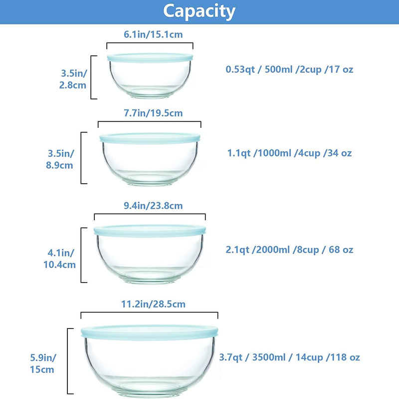 3PC Glass Mixing Bowl Set with Lids - Clear Dishwasher Safe for Kitchen Cooking and Baking