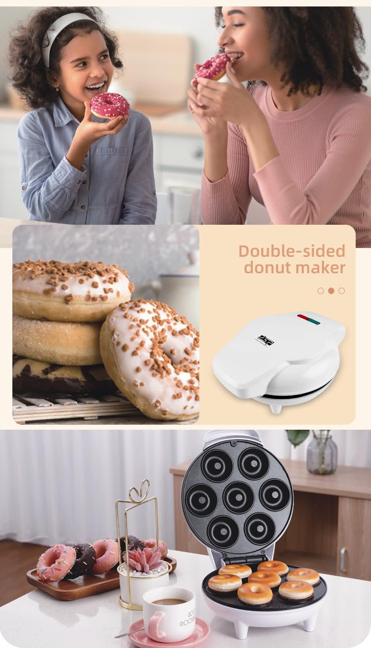 7-Hole Mini Donut Maker - Electric  Non-Stick Machine for Kid-Friendly Breakfast Desserts