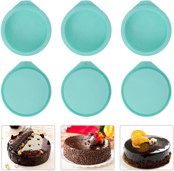 Staruby 6-Pack Silicone Cake Molds 4 Round and Resin Coaster Molds Set - Green