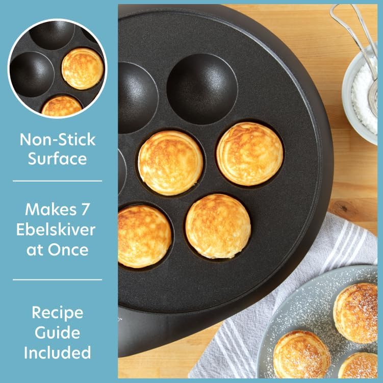 Electric Ebelskiver Maker with Non-stick Coating - Danish Pancake Takoyaki and Cake Pop Baker for Festive Desserts and Gifts