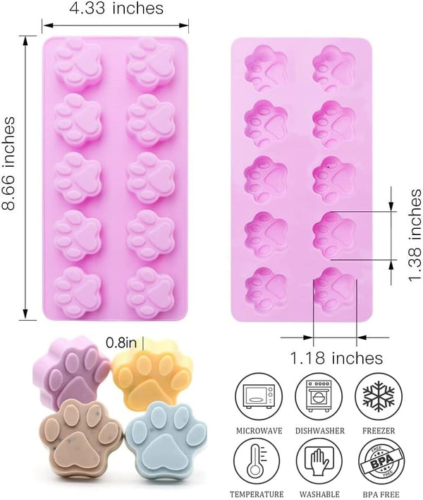 Silicone Dog Bone and Paw Molds - Set of 4 Non-Stick Silicone Molds for Baking and Treats