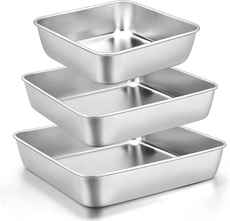 Stainless Steel Baking Pans Set of 3 - Non-toxic and Dishwasher Safe