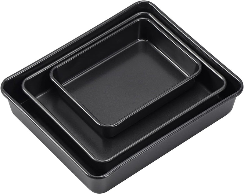 Nonstick Roasting Pan Set - 3-Piece Brownie Cake Baking Pans by CAMOFOXIN in Black