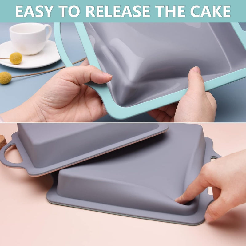 10-Piece Silicone Bakeware Set - Blue Gray with Spatulas Brush Mitts and Whisk