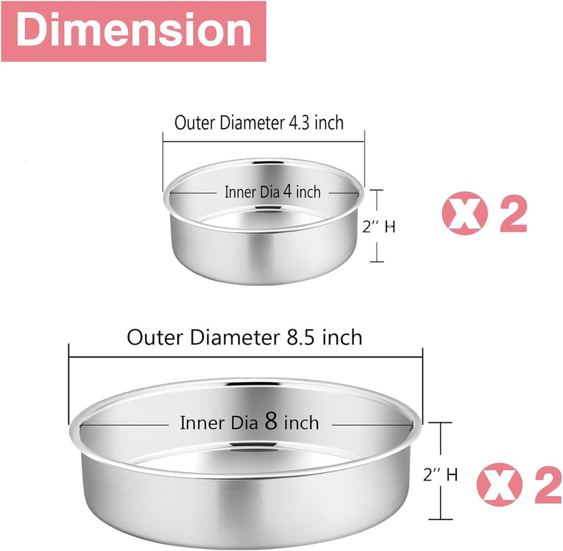 PP Chef 4 Stainless Steel Baking Pan Set for Mini Cakes Pizzas and Quiches - Non-Toxic Leakproof and Easy to Clean