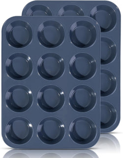 Vnray Silicone Muffin Baking Pan 2-Pack - Nonstick 12 Cup Cake Molds Grey BPA Free