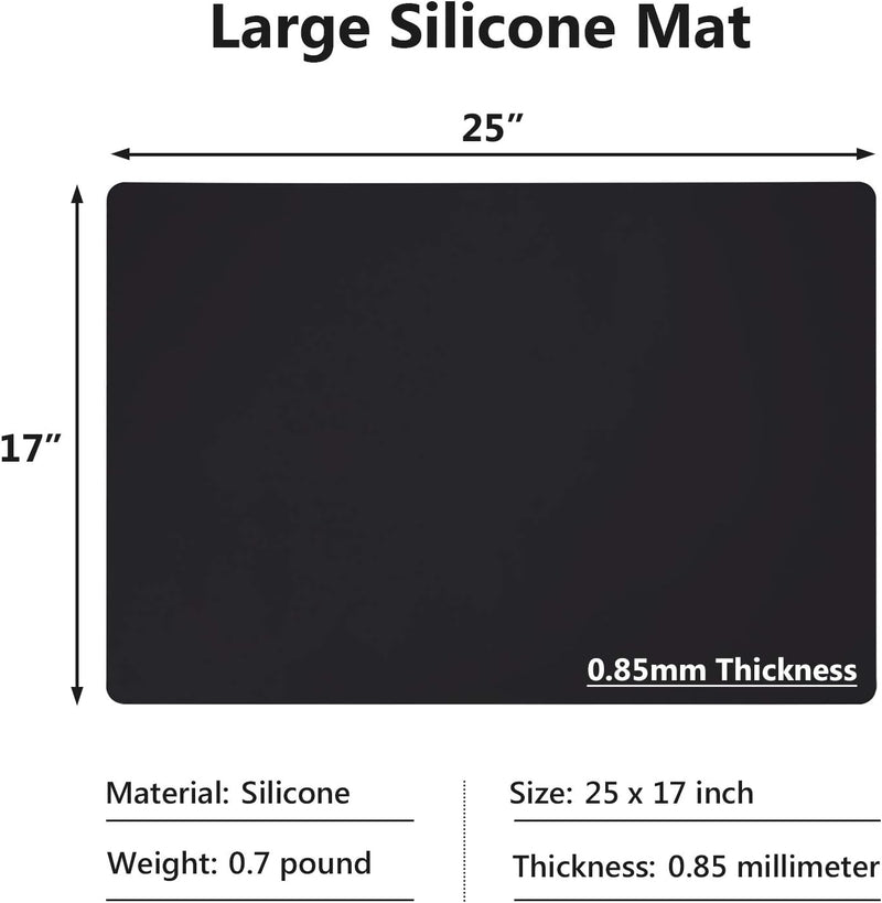 Large Silicone Kitchen Counter Mat 25 x 17 Nonslip Heat Resistant Multipurpose Pad - Black