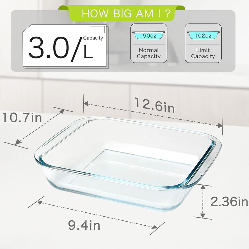 Glass Baking Dish Square Pan for Brownies Cakes or Casseroles - 9x9
