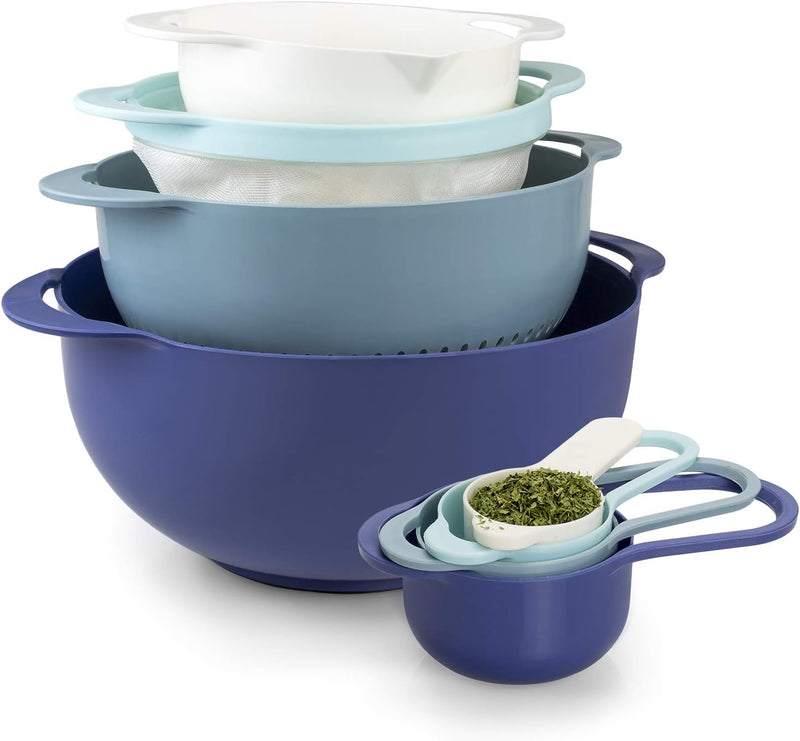 8-Piece Nesting Bowls Set with Measuring Cups Colander Sifter - Mint Green