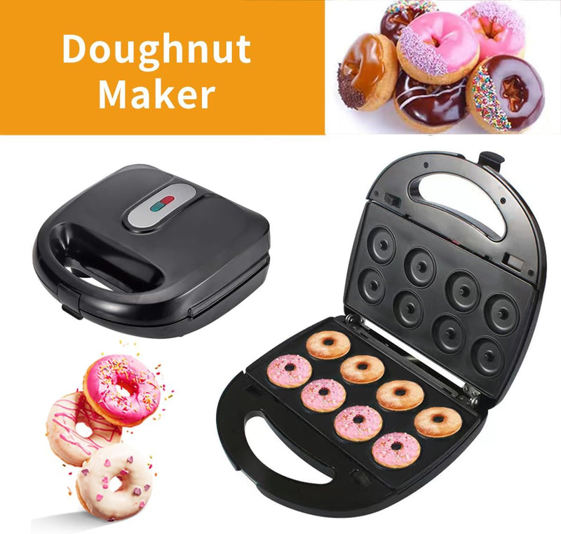 Baotkere 3-in-1 Donut Maker Waffle Sandwich Press Panini Grill Iron Set with Interchangeable Plates - 750W Dessert Toaster for Breakfast