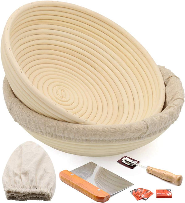Symbols10 Round Bread Banneton Proofing Basket Kit with Liner and Accessories - Perfect for Sourdough Artisan Breads