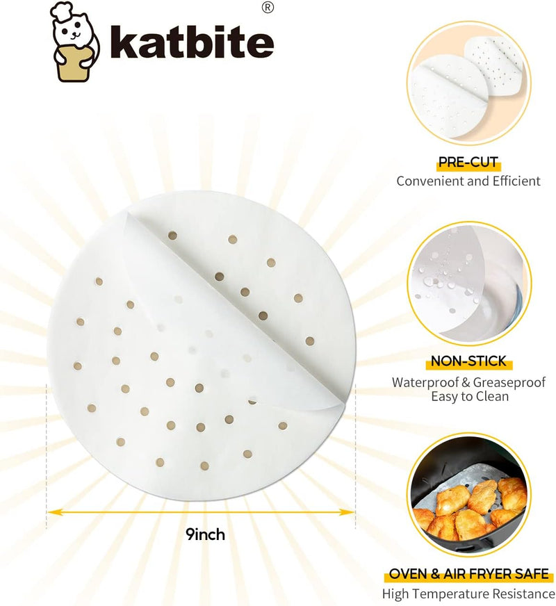 Katbite 85 Inch Air Fryer Parchment Paper Liners - 120 Pack Non-Stick Squares for Air Fryer Steamer Cake Pans