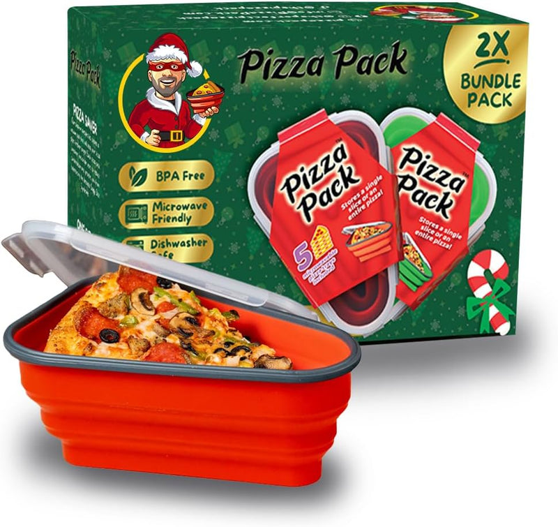 The Perfect Pizza Pack - Reusable Pizza Storage Container with 5 Microwavable Trays - BPA-Free Organizer for Space-Saving Red