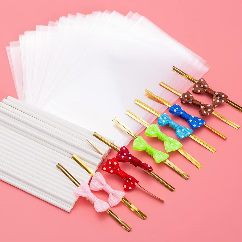 Cake Pop Sticks and Wrappers Kit - 320pcs with Metallic Twist Ties - Perfect for Lollipops  Treats