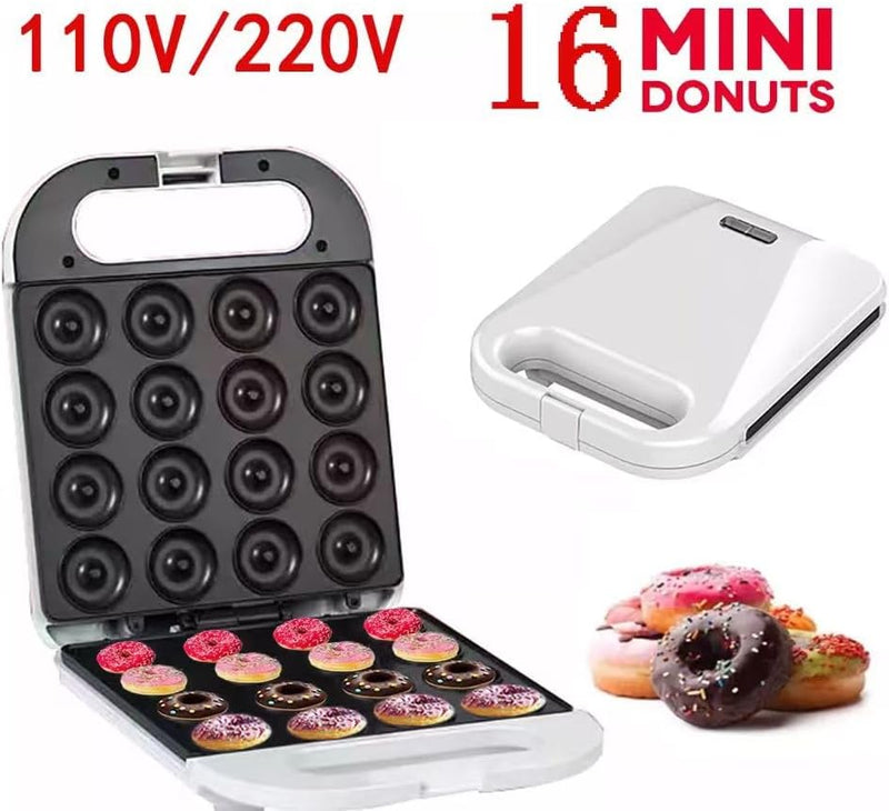 Mini Pancake and Donut Maker - Non-Stick Double-Sided Cake Machine - Makes 16 Doughnuts Black