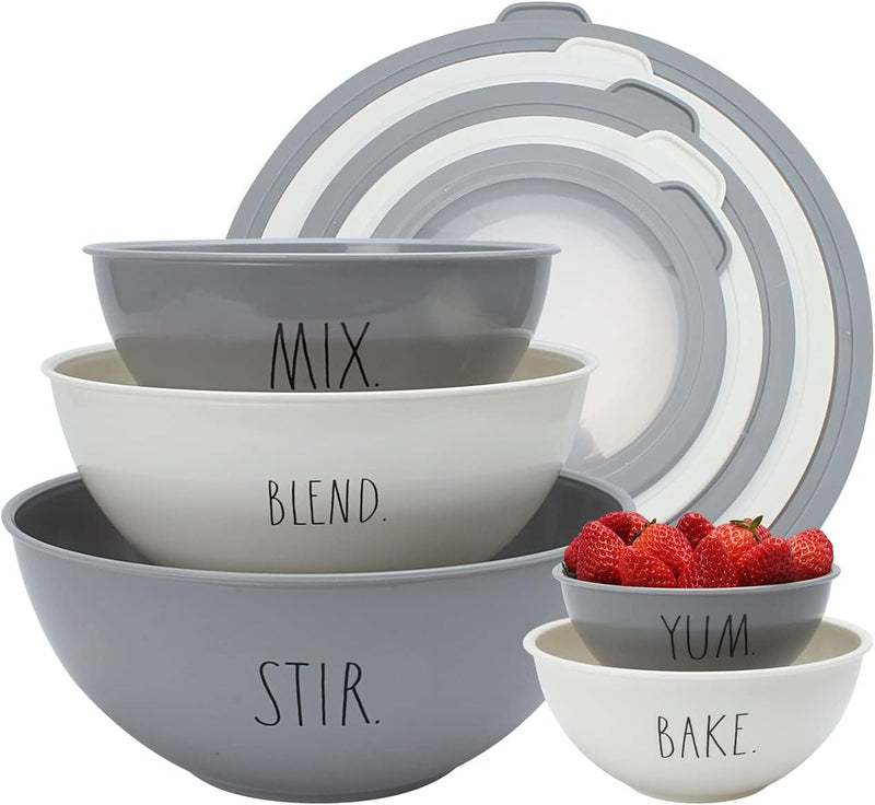 Rae Dunn Mixing Bowls with Lids - 10 Piece Plastic Nesting Set Black