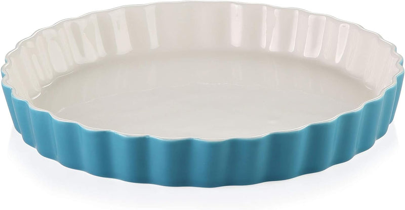 LOVECASA 10 Inch Porcelain Quiche Baking Dish - Non-Stick Tart Pan with Ruffled Edge MicrowaveDishwasherOven Safe White