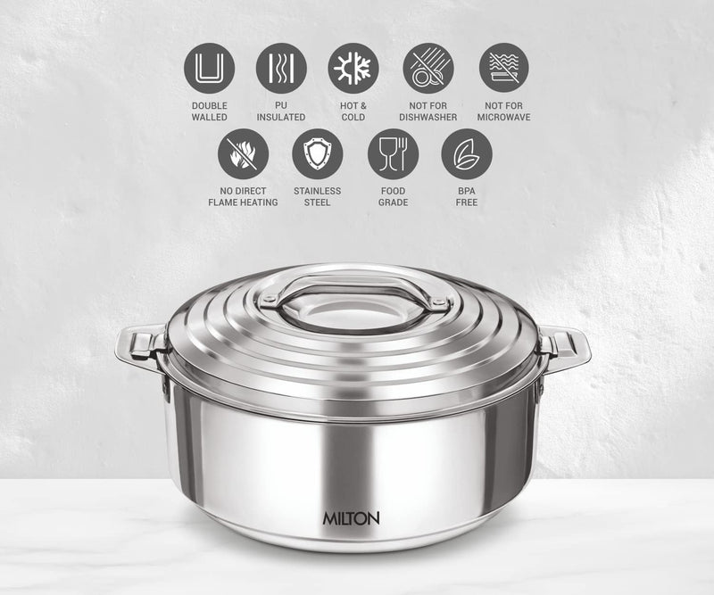Insulated Stainless Steel Casserole - Thermal Serving Bowl for Hot and Cold Food - 2500 ml Capacity - Silver