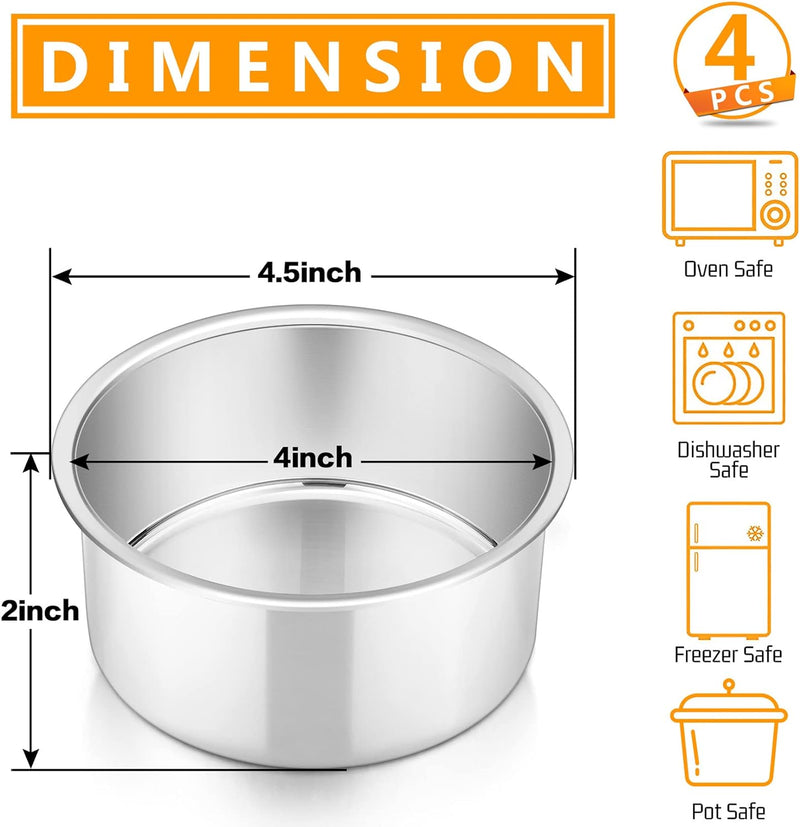 PP Chef 4 Stainless Steel Baking Pan Set for Mini Cakes Pizzas and Quiches - Non-Toxic Leakproof and Easy to Clean