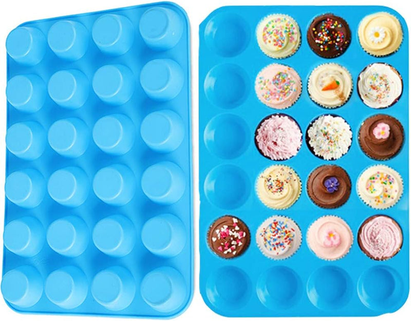 Qtopun 4 Pack Silicone Mini Muffin Pan 24 Cup Baking Mold Multi Color