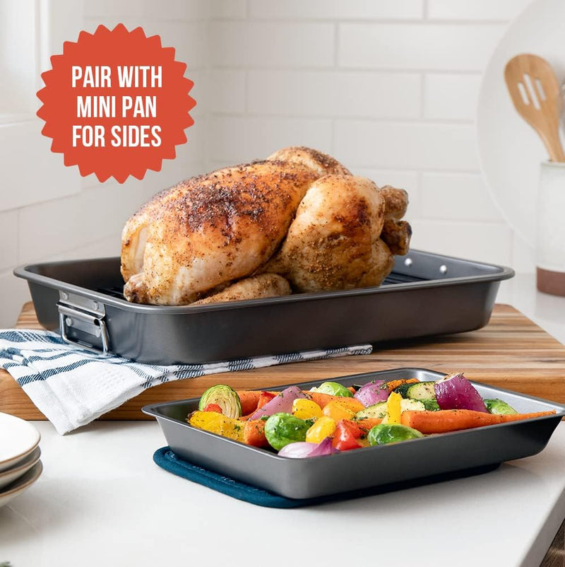 Deluxe Carbon Steel Roasting Pan with Rack - 185 x 145-Inch