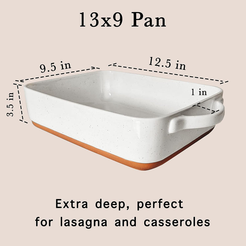 Mora Ceramic Baking Dish - 9x13 in Pan for Casserole Lasagna Gratin Broiling Roasting Baking - White