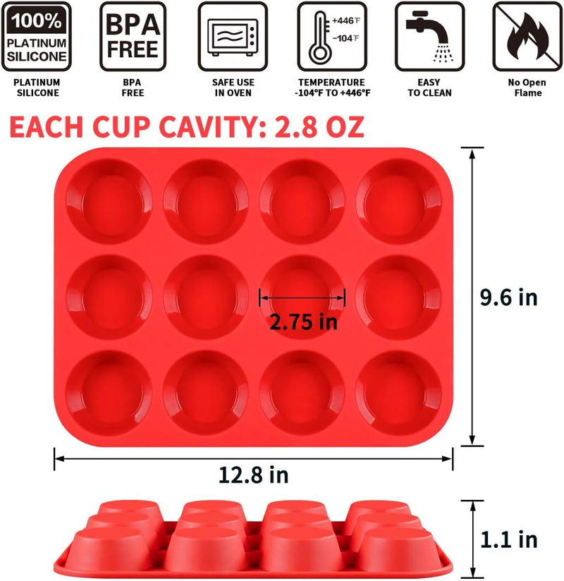 Nonstick Silicone Muffin Pan - BPA Free 12 Cupcake Mold - Regular Size