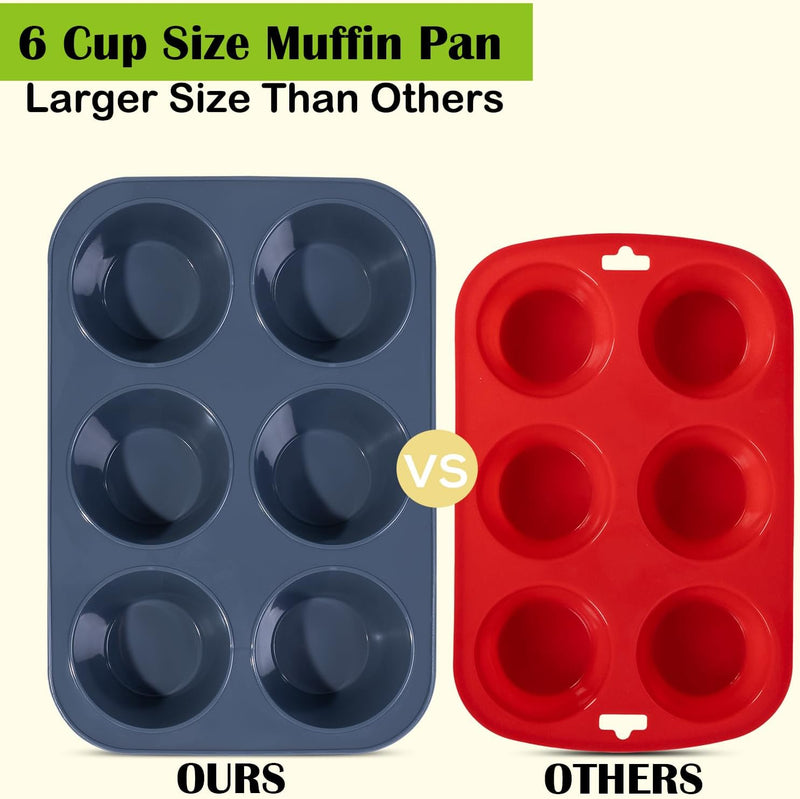 Vnray Silicone Muffin Baking Pan 2-Pack - Nonstick 12 Cup Cake Molds Grey BPA Free