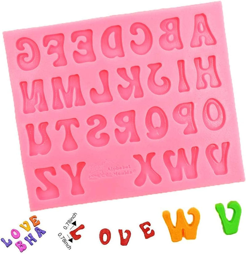 Silicone Fondant Mold - Mini A-Z Alphabet Letters for Cake Decoration Cupcake Toppers Handmade Chocolate Candy - Pink