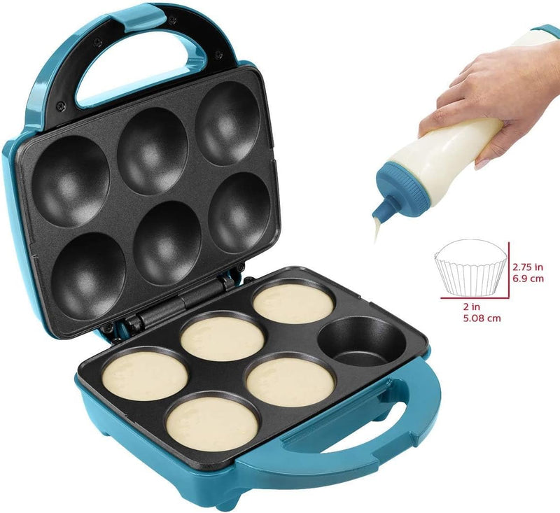 Non-Stick Cupcake Maker - Makes 6 Cupcakes Muffins and Cinnamon Buns for Birthdays and Holidays - Teal