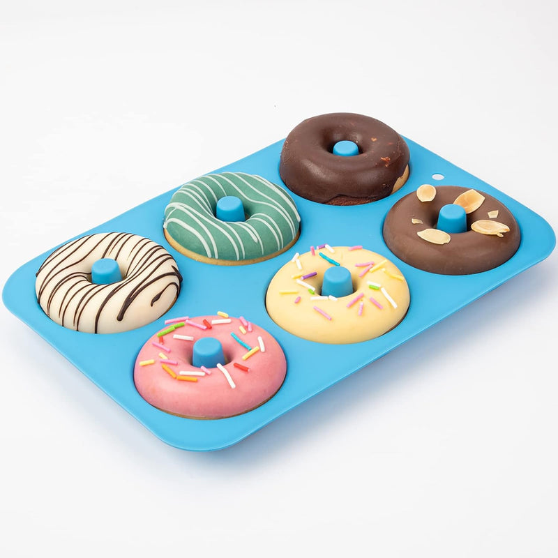 Silicone Donut Mold Set 6 Doughnuts LFGB Food Grade Non-Stick Dishwasher Safe Heat Resistant Microwave Safe Blue