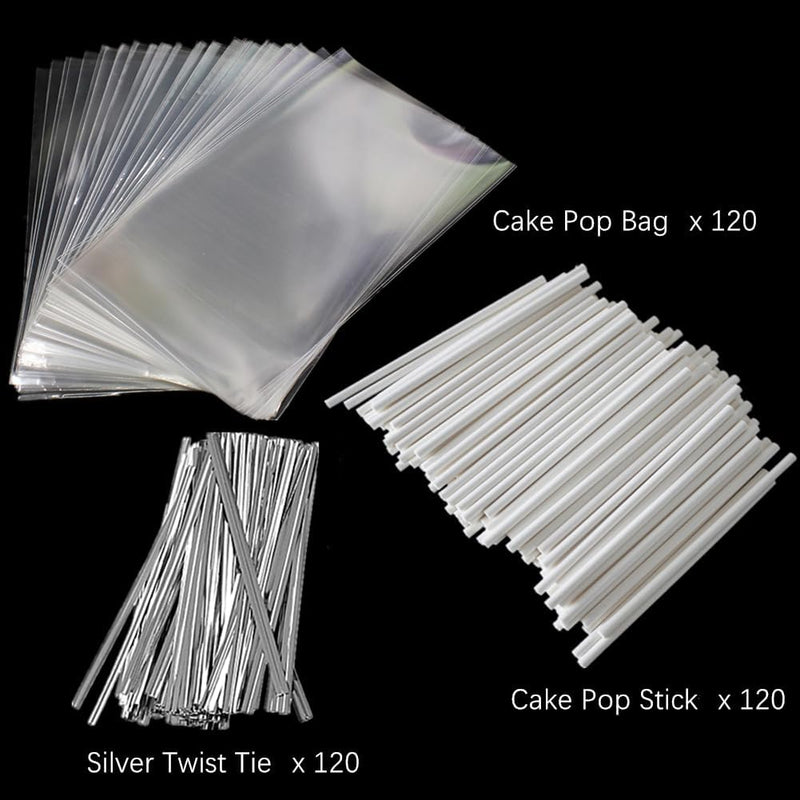 360pc Cake Pop Sticks and Wrappers Kit with 6 Lollipop Sticks Bags and Gold Twist Ties