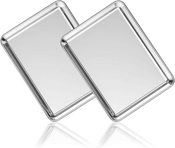 Stainless Steel Baking Sheet Set - 2 Pack Non-Toxic  Heavy Duty Mirror Finish 12x10x1 Dishwasher Safe