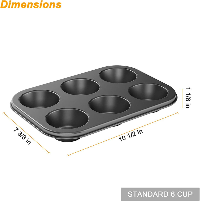 2-Pack Nonstick Muffin Pan - Carbon Steel 6 Cup Easy to Clean Jumbo Size