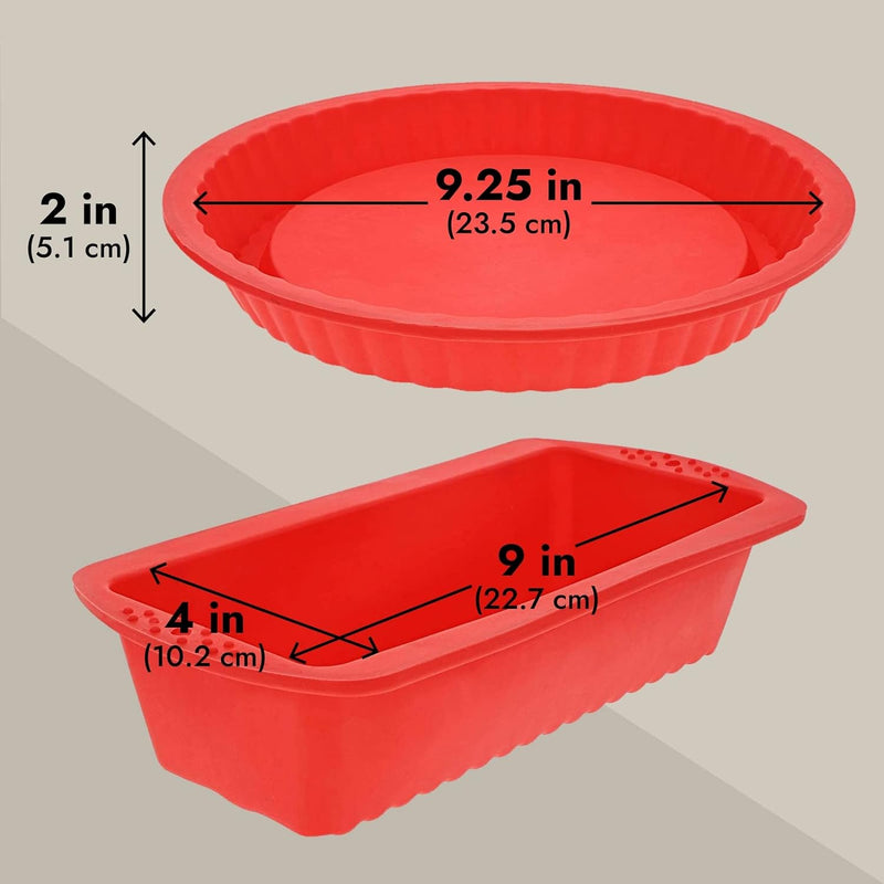 Juvale 4-Piece Nonstick Silicone Bakeware Set - Red Square Pans for Brownies Bread Cake and Pie