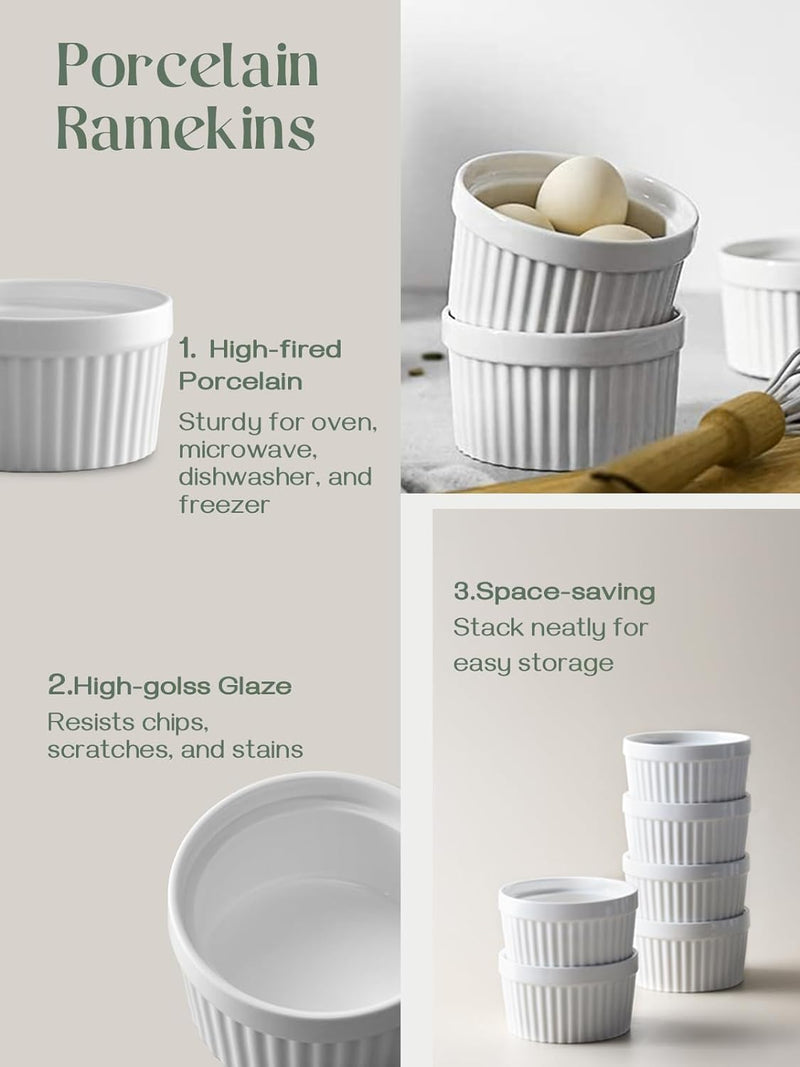 DOWAN Porcelain Ramekin Set - 4oz Baking 6 White