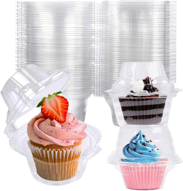 50-Pack Plastic Cupcake Containers with Stackable Deep Dome Design
