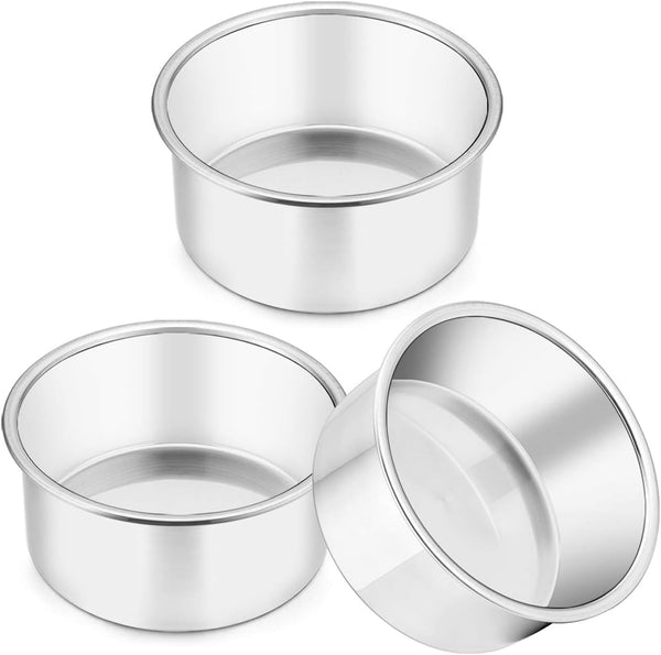 TeamFar 4 Inch Mini Cake Pans - Set of 3 Stainless Steel Round Baking Pans