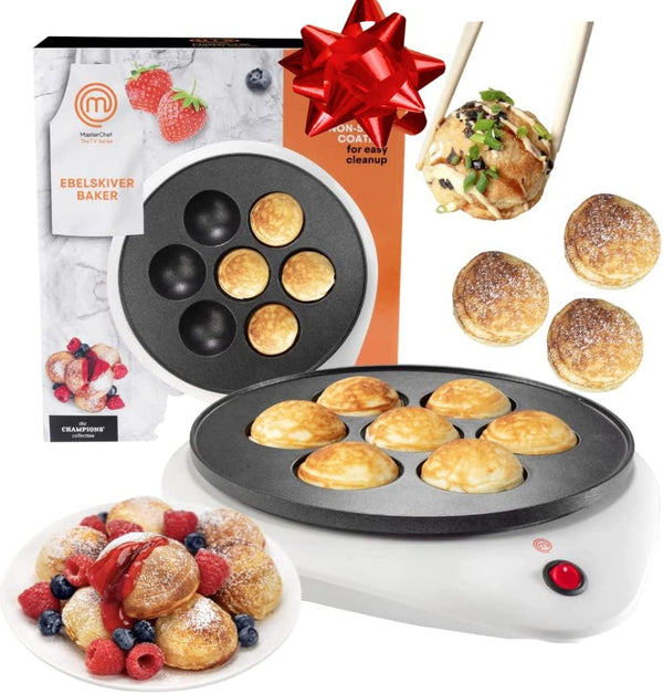 MasterChef Ebelskiver Maker - Nonstick Easy Clean Appliance for Takoyaki Donut Holes Cake Pops  More