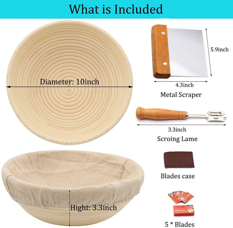 Symbols10 Round Bread Banneton Proofing Basket Kit with Liner and Accessories - Perfect for Sourdough Artisan Breads