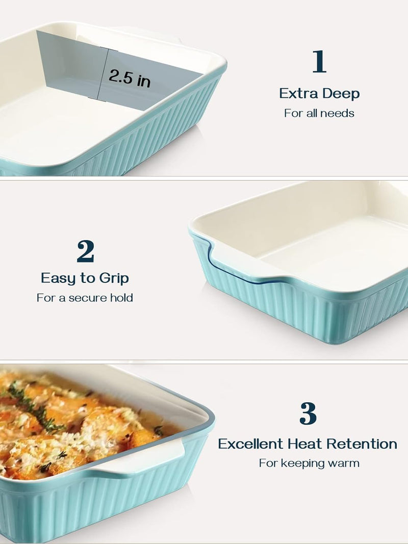 DOWAN 9x13 Ceramic Casserole Dish - 135 oz Deep Baking Pan with Handles Oven Safe White