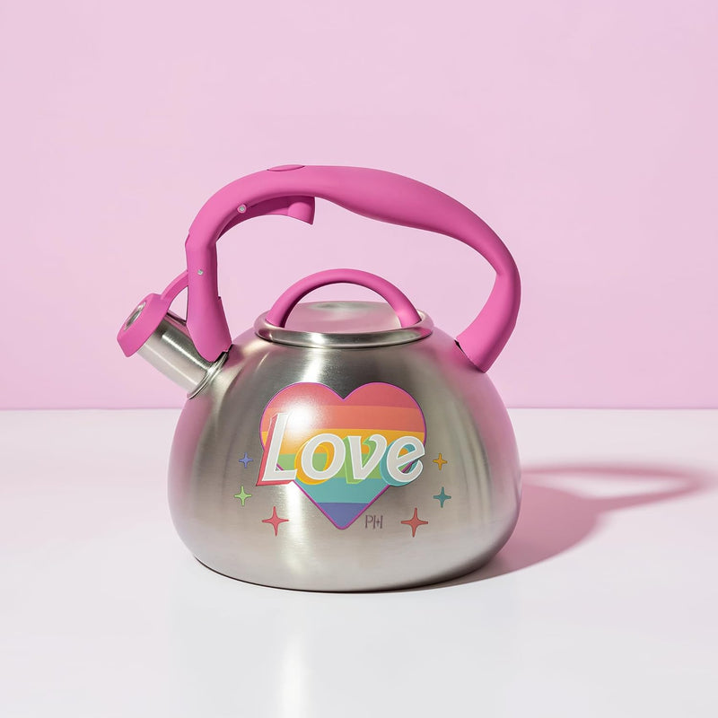 Paris Hilton Color Changing Tea Kettle Stainless Steel Soft Touch Handle 25-Quart Pink