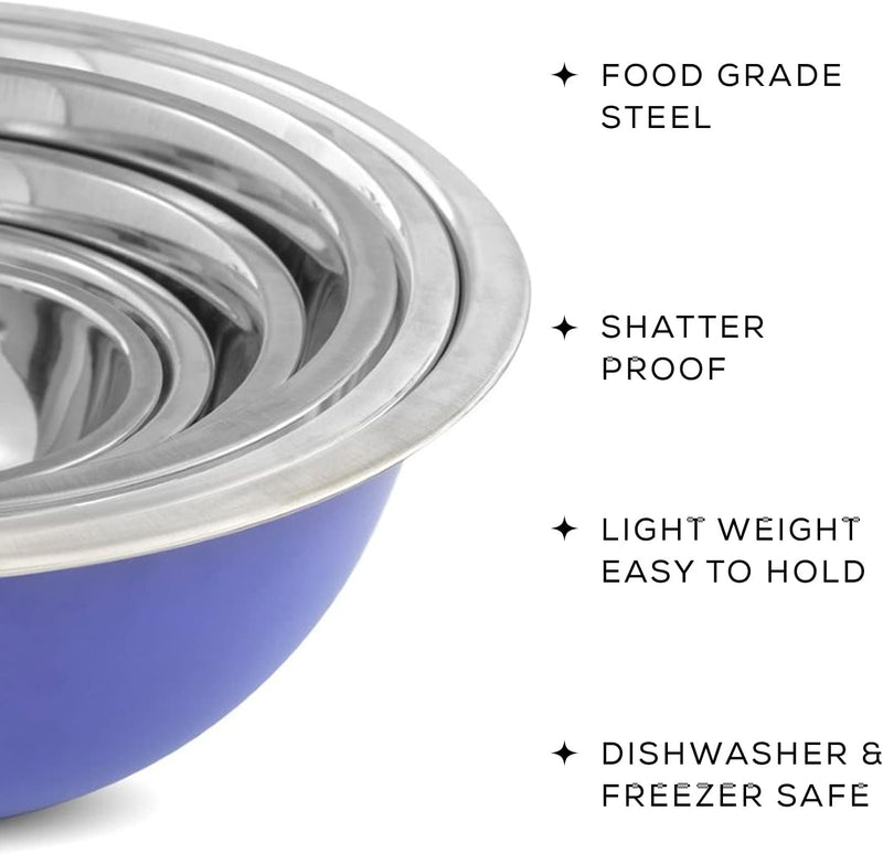 JoyJolt Stainless Steel Mixing Bowl Set of 6 - Large to Small Sizes for Kitchen and Baking Needs