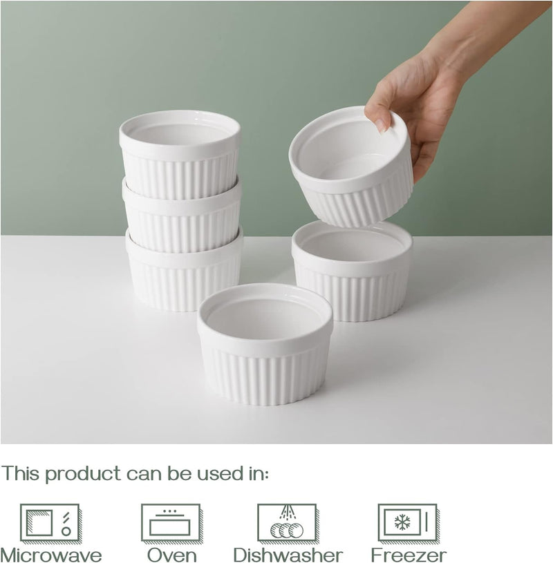 DOWAN Porcelain Ramekin Set - 4oz Baking 6 White